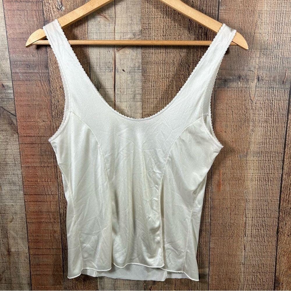 Vintage 70s Vassarette Satin Camisole Small 36 Ivory Minimalist Lingerie Tank